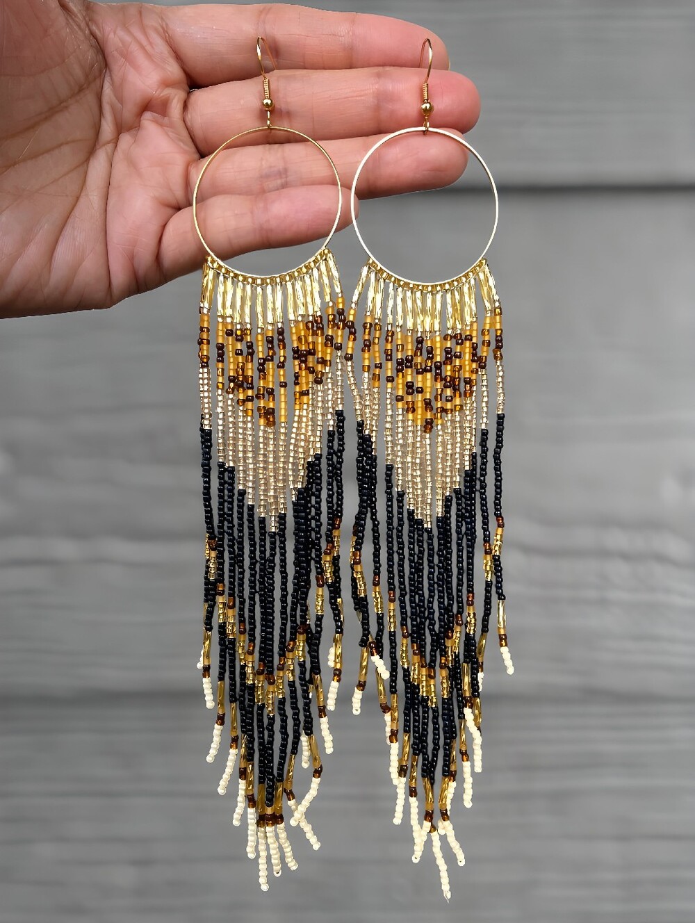 Rock Geo Boho Fringe Beaded Earrings Handmade Seed Bead Statement Jewelry